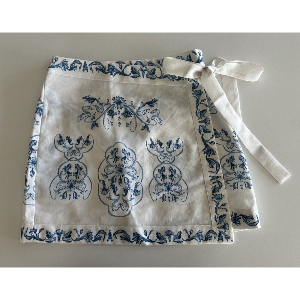 COMMENSE Blue White Floral Print Wrap Mini Skirt – Size XS